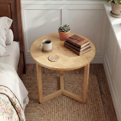 Round Farmhouse Side Table with Rubber Wood Legs