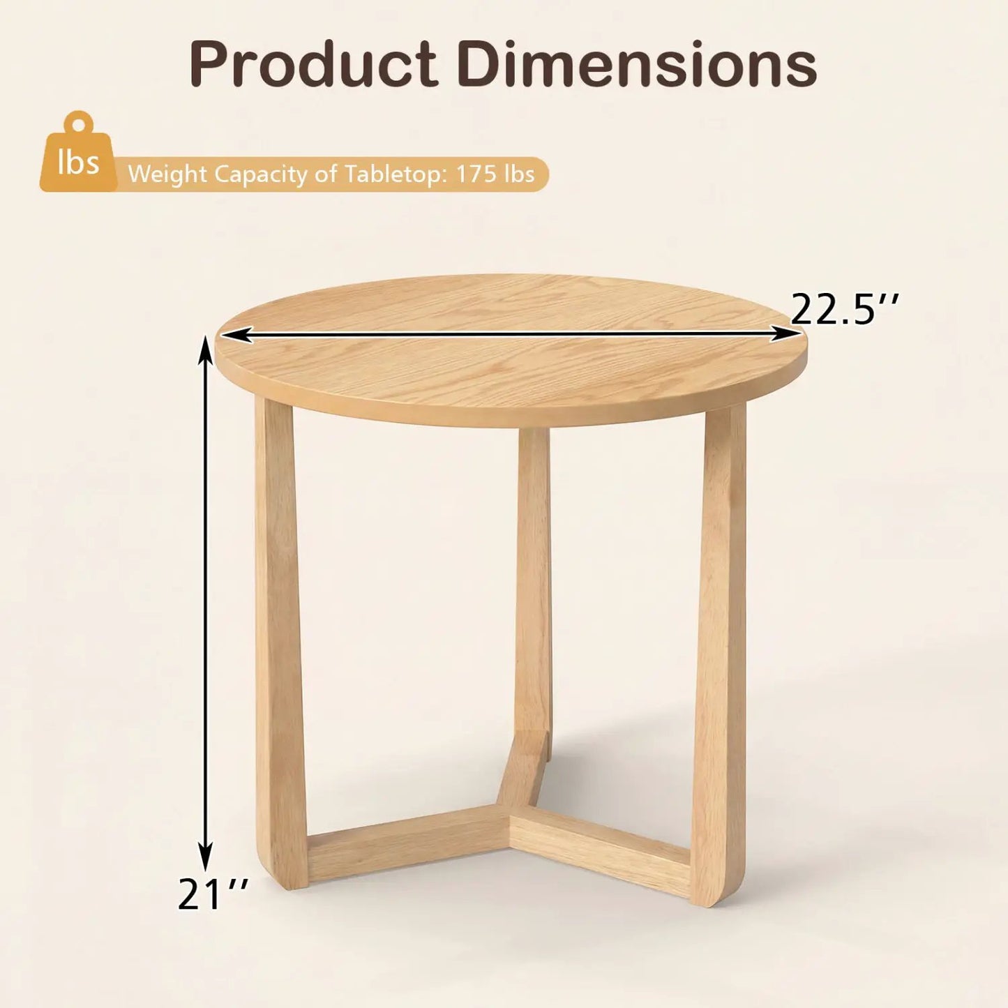 Round Farmhouse Side Table with Rubber Wood Legs
