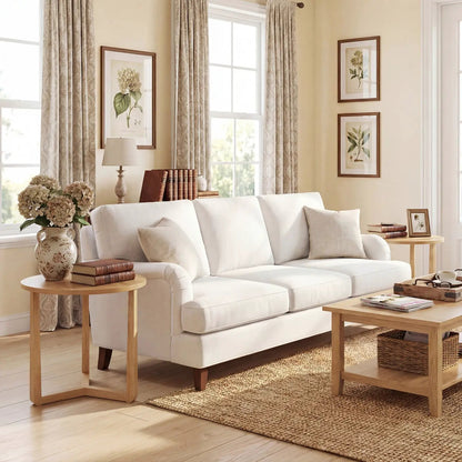 Round Farmhouse Side Table with Rubber Wood Legs