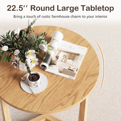 Round Farmhouse Side Table with Rubber Wood Legs