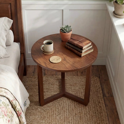Round Farmhouse Side Table with Rubber Wood Legs