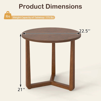 Round Farmhouse Side Table with Rubber Wood Legs