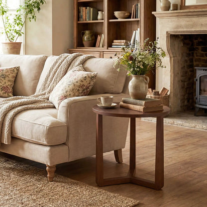 Round Farmhouse Side Table with Rubber Wood Legs