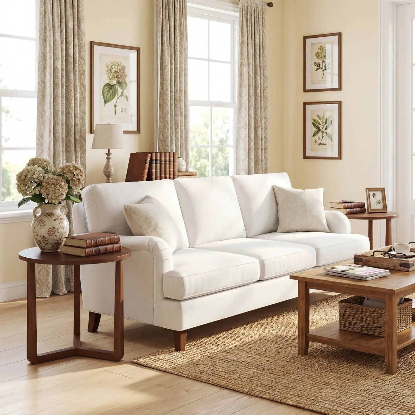 Round Farmhouse Side Table with Rubber Wood Legs
