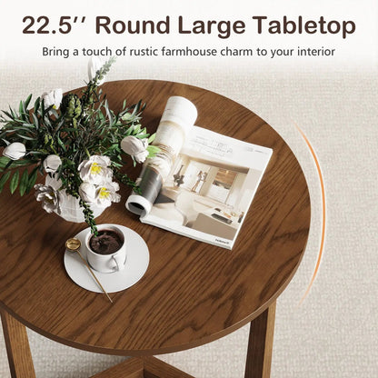 Round Farmhouse Side Table with Rubber Wood Legs