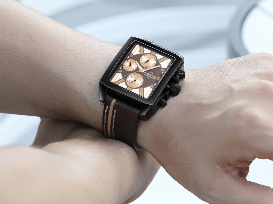 Stevvex ST1N360MCK men's waterproof watch with brown leather strap and black chronograph case on Tampa Home & Garden Store