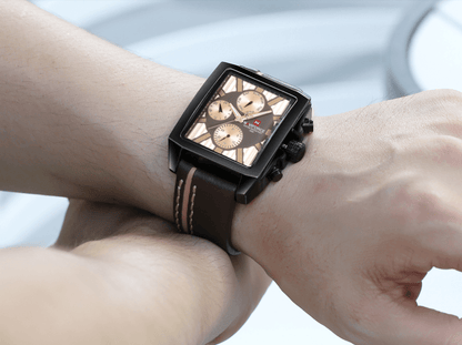 Stevvex ST1N360MCK men's waterproof watch with brown leather strap and black chronograph case on Tampa Home & Garden Store