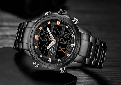 Mens Waterproof Analog Digital Watch Stainless