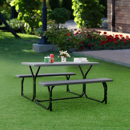 Juego de mesa y banco de pícnic para exterior de HDPE con base de metal - Negro