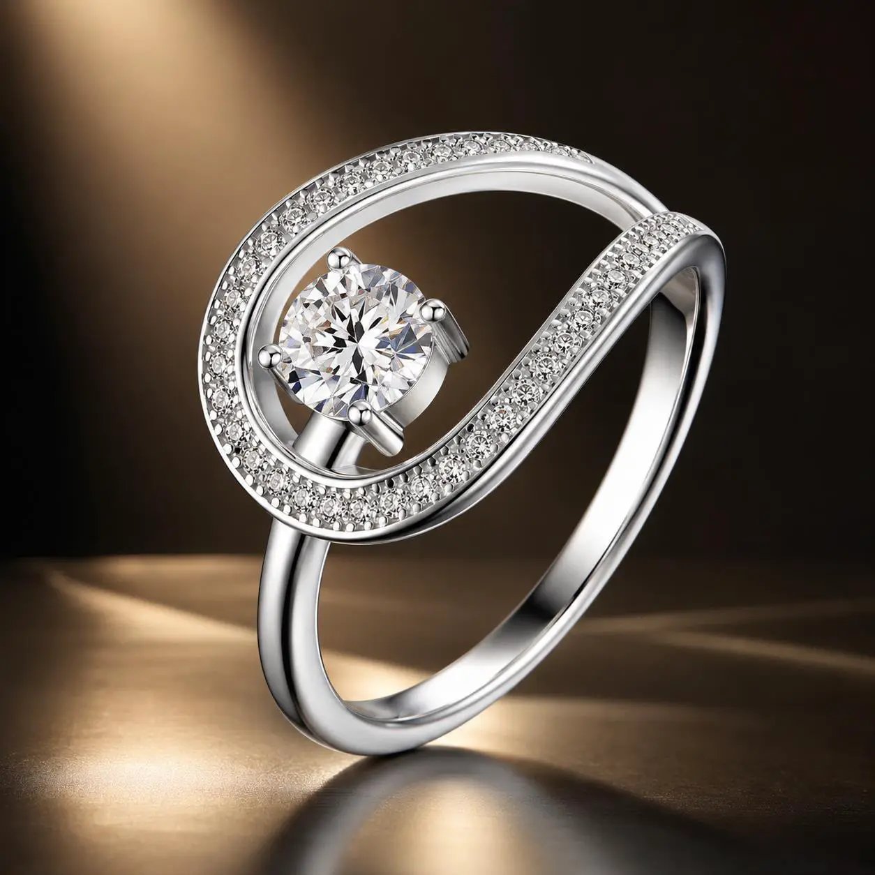 Moissanite ring 925 Sterling Silver 0.50ct with pavé halo open circle design size 6 on Tampa Home & Garden Store