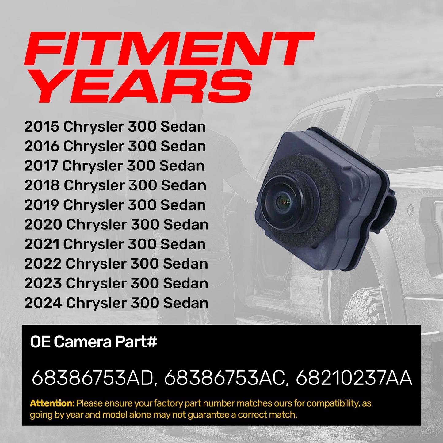 Chrysler 300 backup camera by Master Tailgaters, 2015–2024 OEM, 68386753AC/AD,68210237AA on Tampa Home & Garden Store