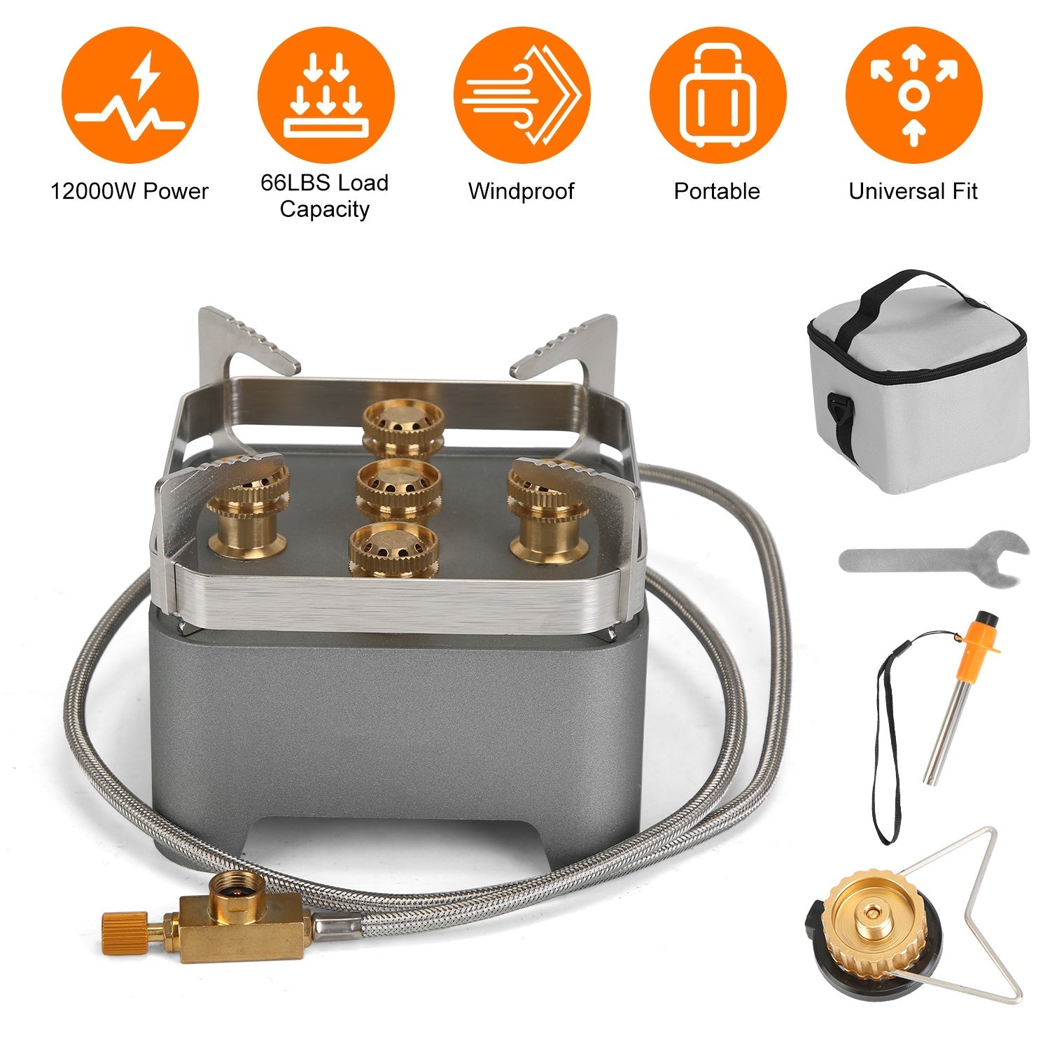 GemGear 12000W portable camping stove with windproof brass burners and braided hose on Tampa Home & Garden Store