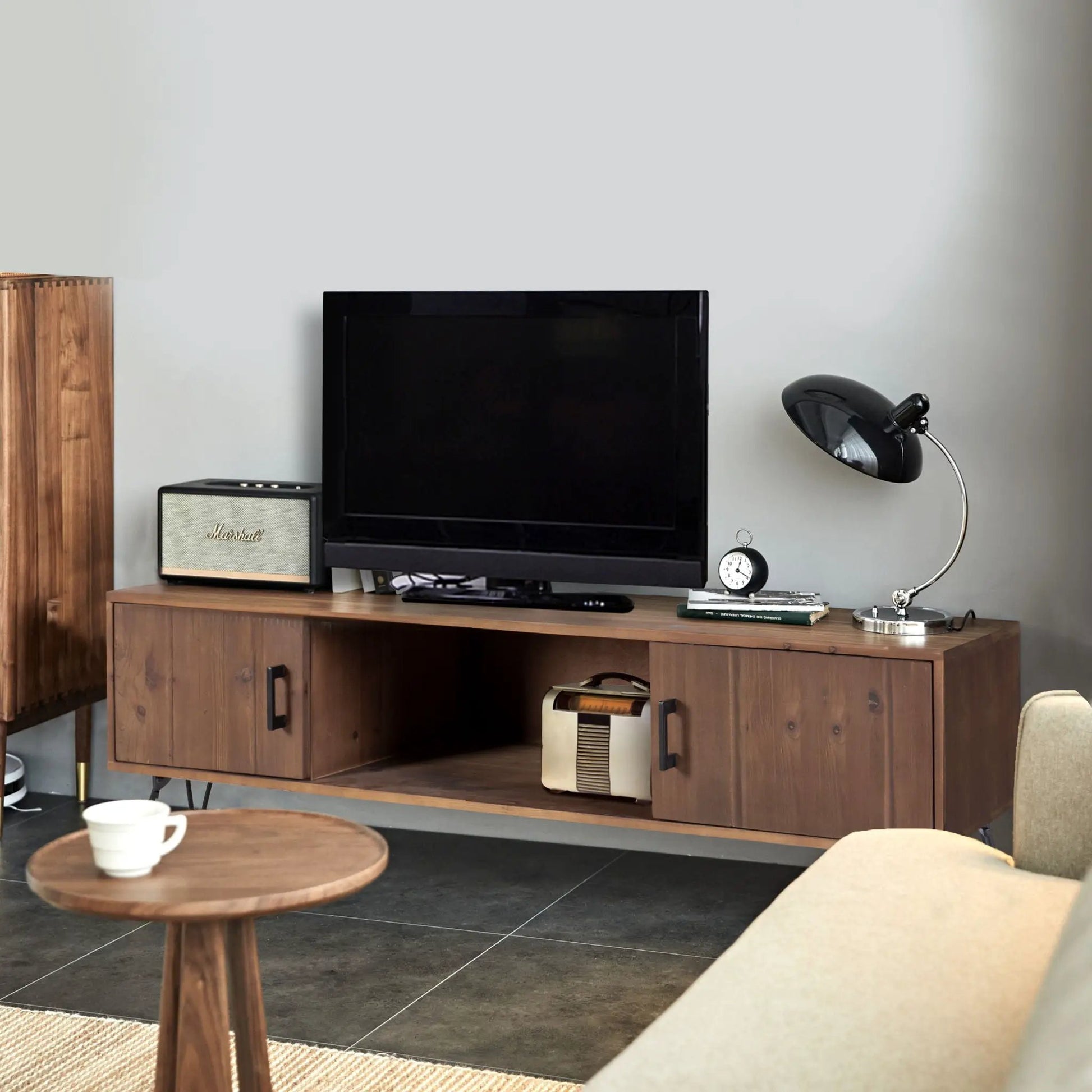 TV stand reclaimed wood with storage cabinet in natural finish by Unique Piece Furniture on Tampa Home & Garden Store