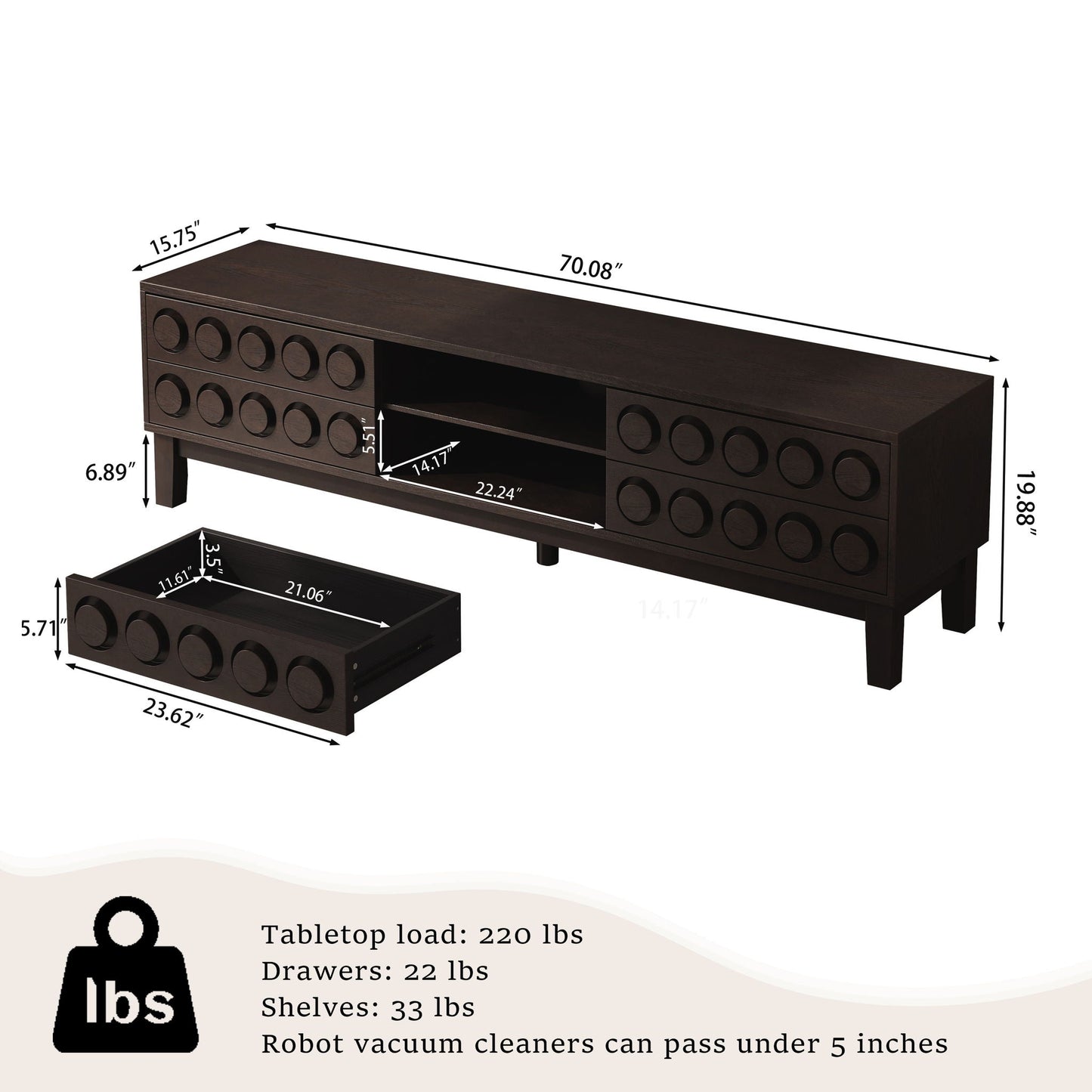 Media console TV stand with 4 drawers and cable management in dark espresso by HouseOfZazla on Tampa Home & Garden Store