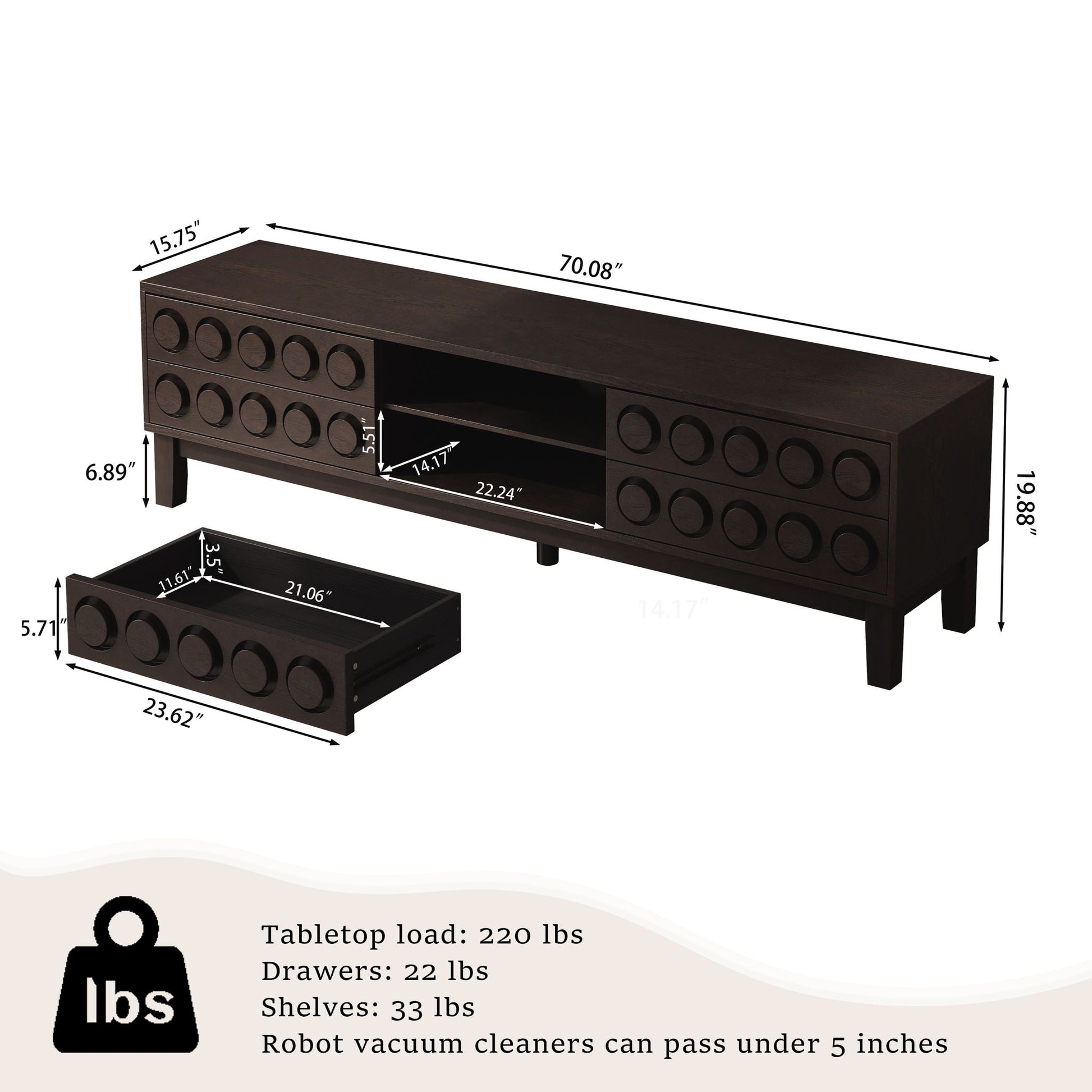Media console TV stand with 4 drawers and cable management in dark espresso by HouseOfZazla on Tampa Home & Garden Store