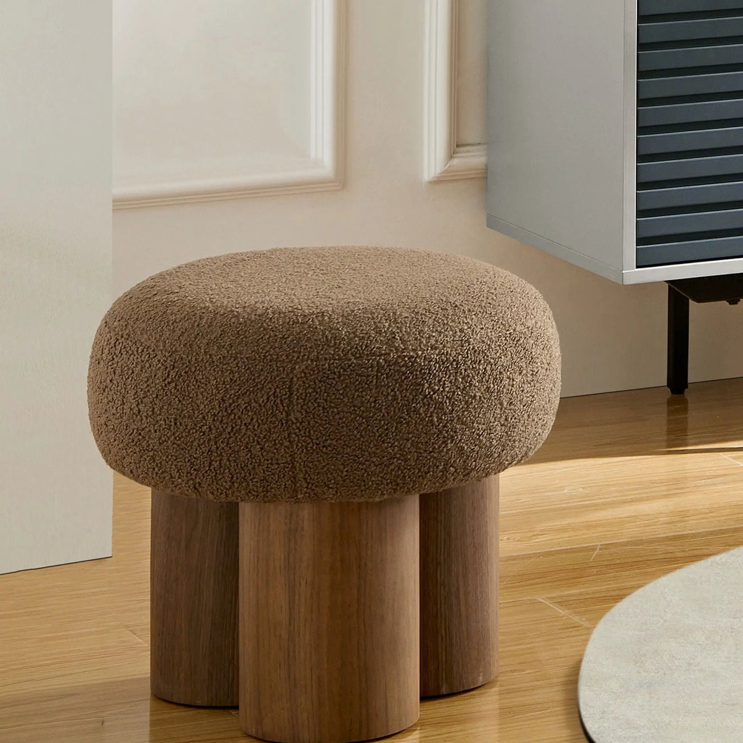 Versatile Mushroom Stool With Cushion and Walnut