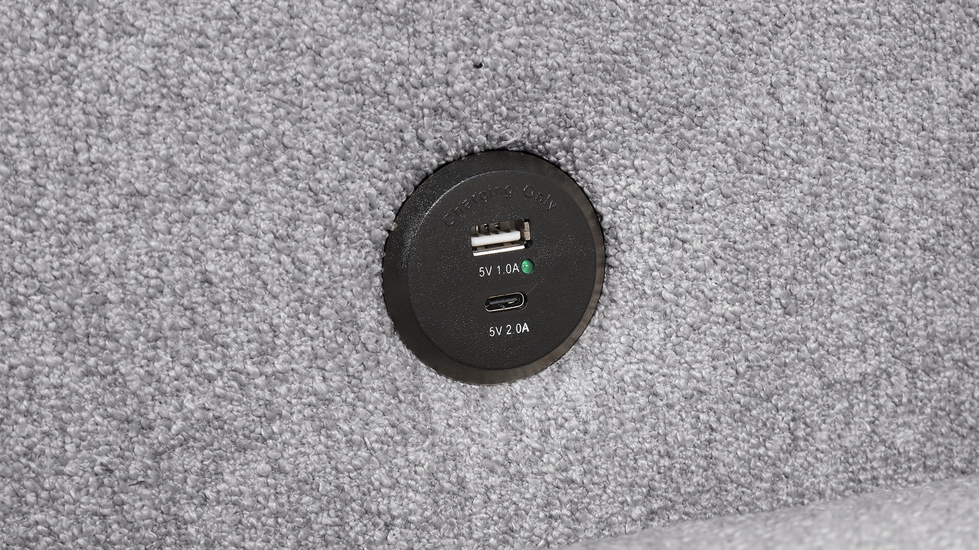 Pinto Modern Style Sectional Sofa black circular USB charging dock with USB-A & USB-C ports on Tampa Home & Garden Store