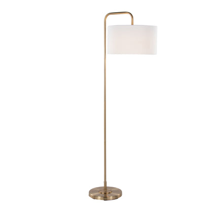 Puck contemporary floor lamp from HouseOfZazla with brass finish and white drum shade on Tampa Home & Garden Store