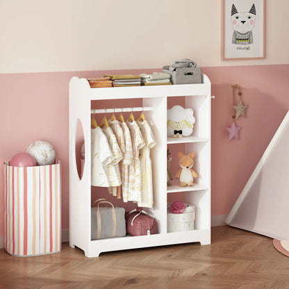 Dress Up Storage with Mirror and Hooks White