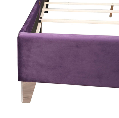 Upholstered Nailhead Trim Chic Bed purple velvet with wood legs Unique Piece Furniture on Tampa Home & Garden Store
