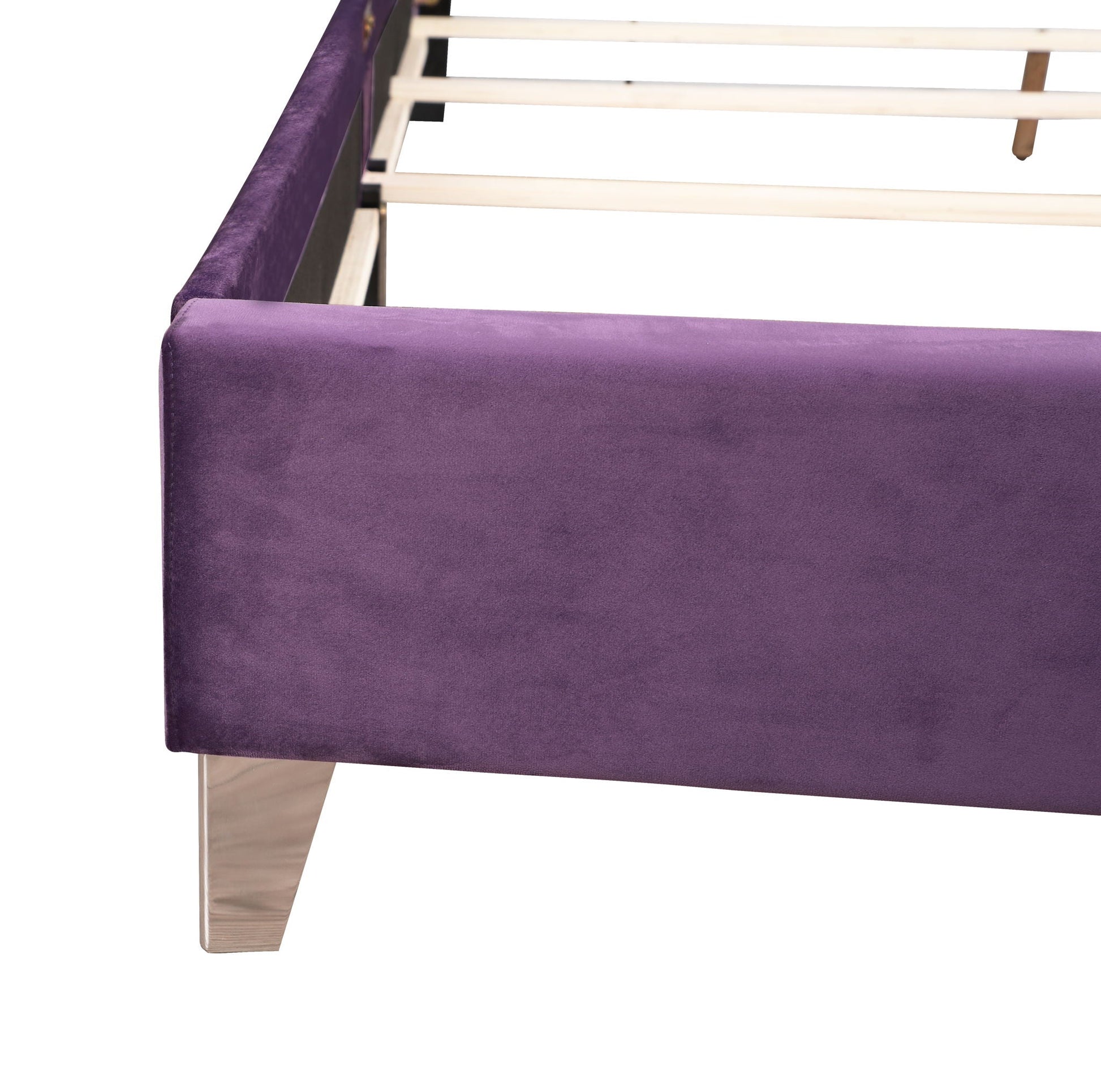 Upholstered Nailhead Trim Chic Bed by HouseOfZazla in purple velvet with light wood legs on Tampa Home & Garden Store
