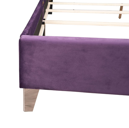 Upholstered Nailhead Trim Chic Bed by HouseOfZazla in purple velvet with light wood legs on Tampa Home & Garden Store