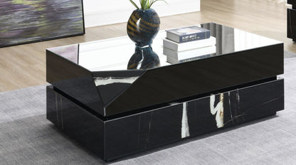 Mirrored black coffee table by HouseOfZazla with tempered glass top and geometric base on Tampa Home & Garden Store