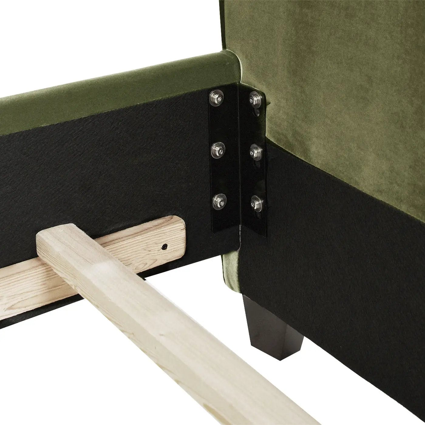 Marcella Upholstered Shelter Headboard Bed Set olive green fabric on Tampa Home & Garden Store