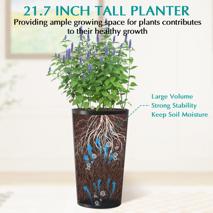 Planter For Outdoor tall planter by HouseOfZazla; black textured pot with purple flowering plant on Tampa Home & Garden Store