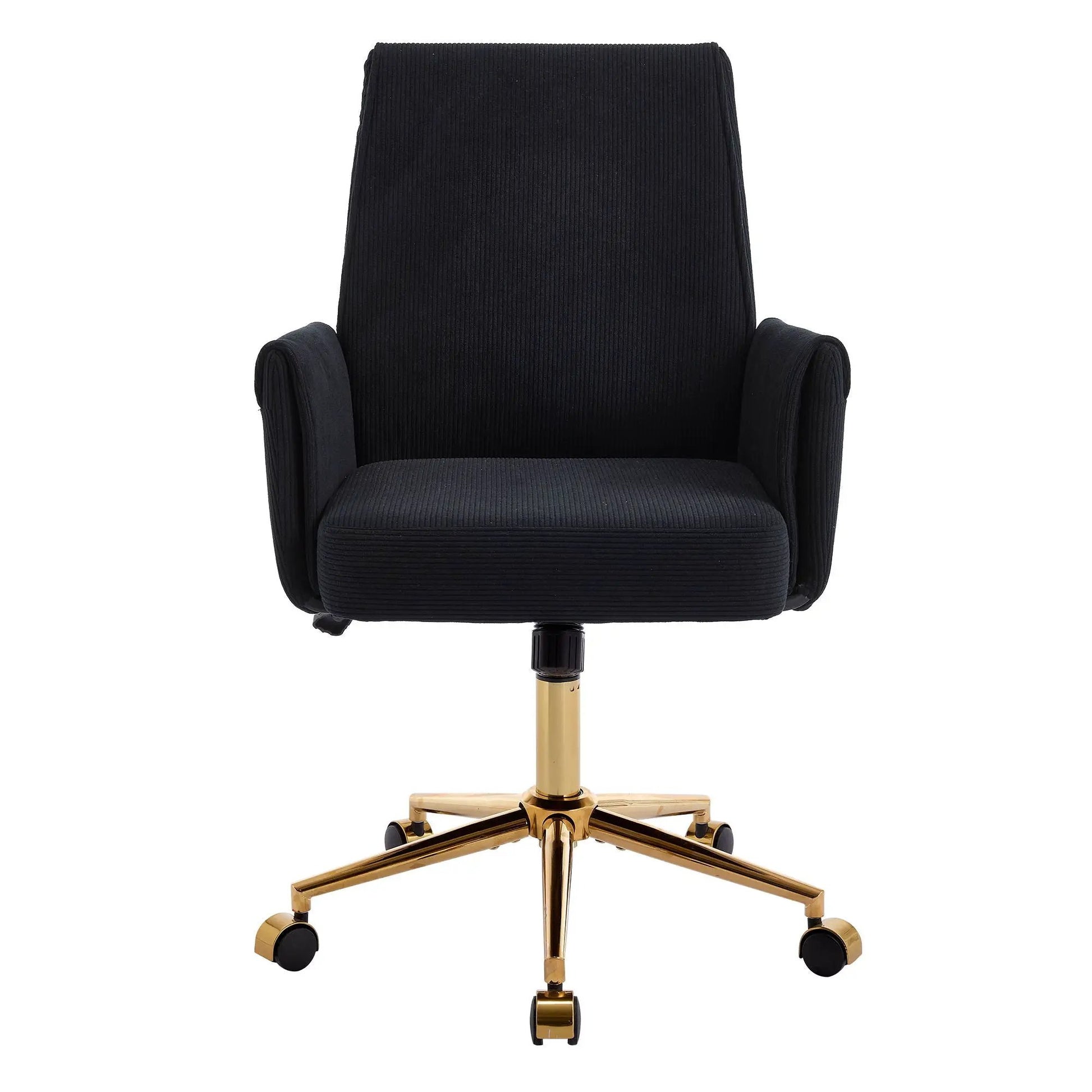 Ergonomic mid-back office chair with striped black fabric and gold base on Tampa Home & Garden Store