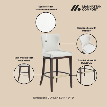 Bar Height Barstool with Backrest Manhattan Comfort white dark walnut beech wood (2 stools) on Tampa Home & Garden Store