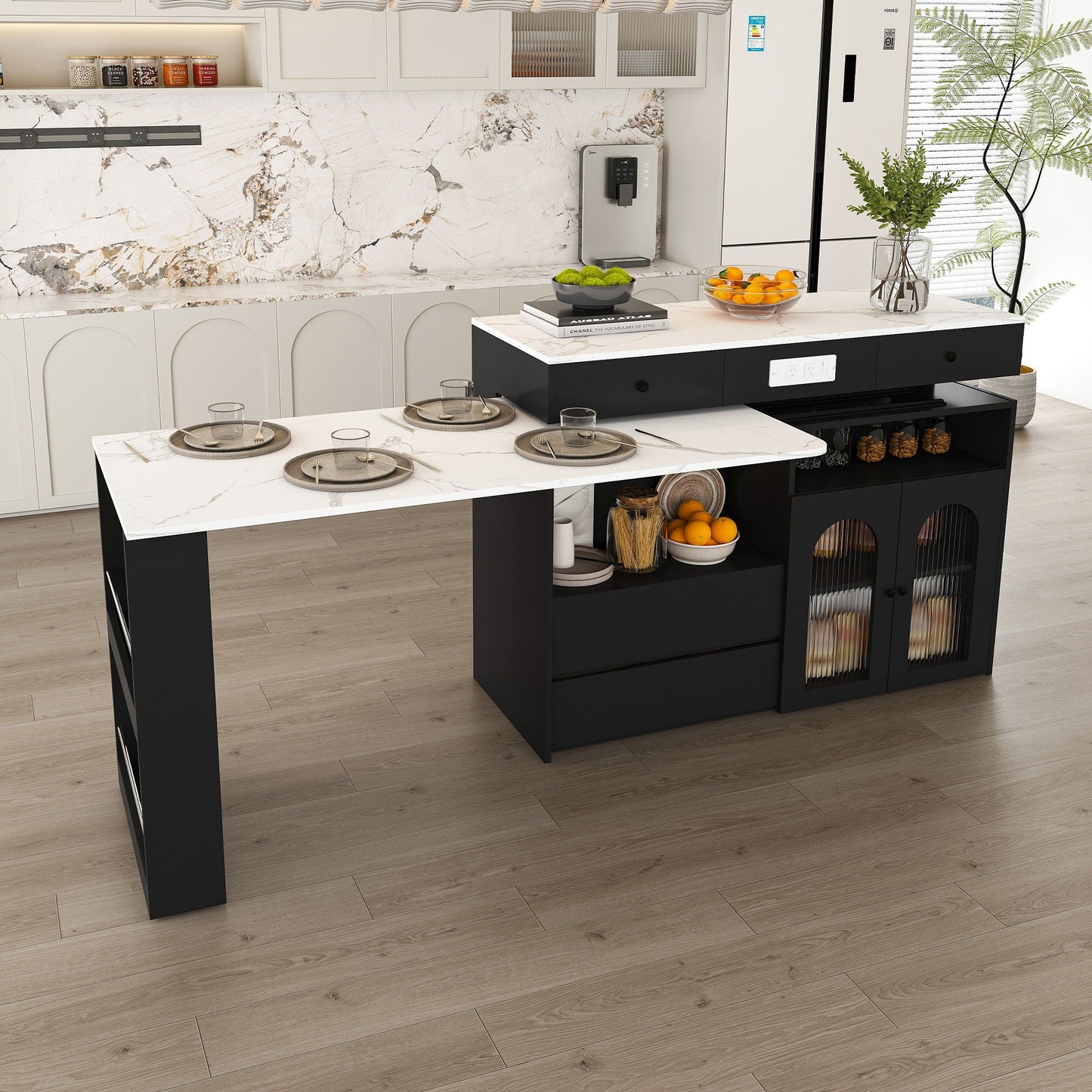Kitchen Island with Extendable Rotating Table