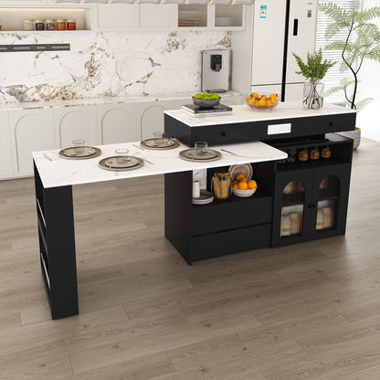 Kitchen Island with Extendable Rotating Table