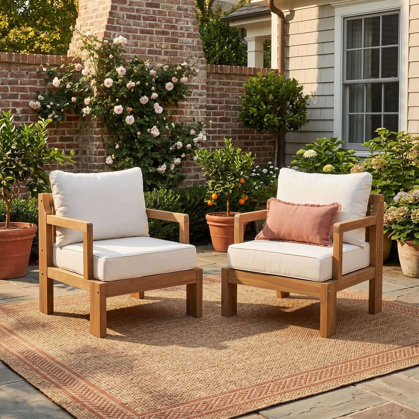 Outdoor Acacia Wood Patio Chairs Set of Two