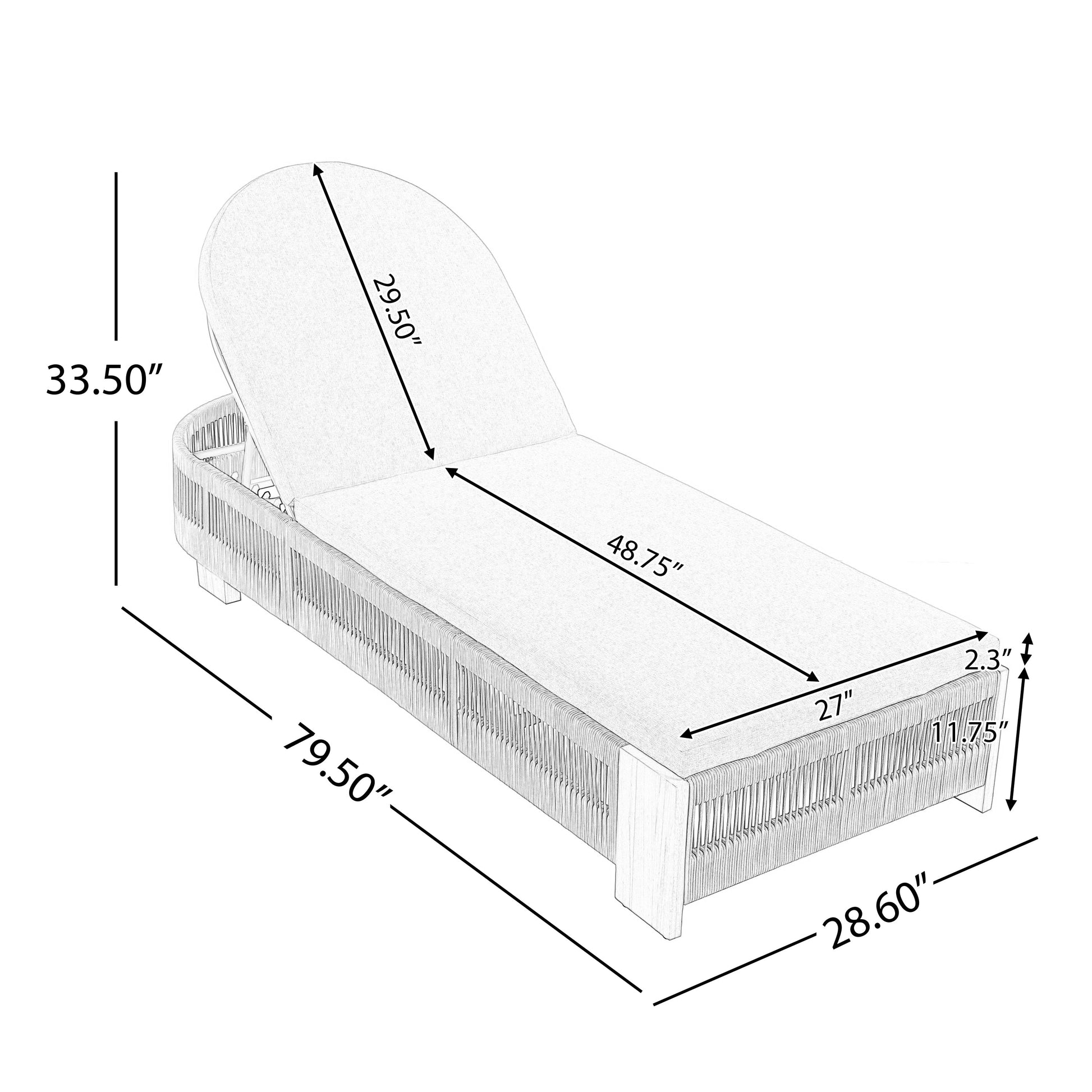 Outdoor Chaise Lounge Chair by HouseOfZazla, acacia wood with adjustable backrest and cushion on Tampa Home & Garden Store