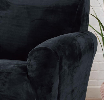 Velvet Stretch Slipcover Gale Collection by Great Bay Home in deep black on Tampa Home & Garden Store