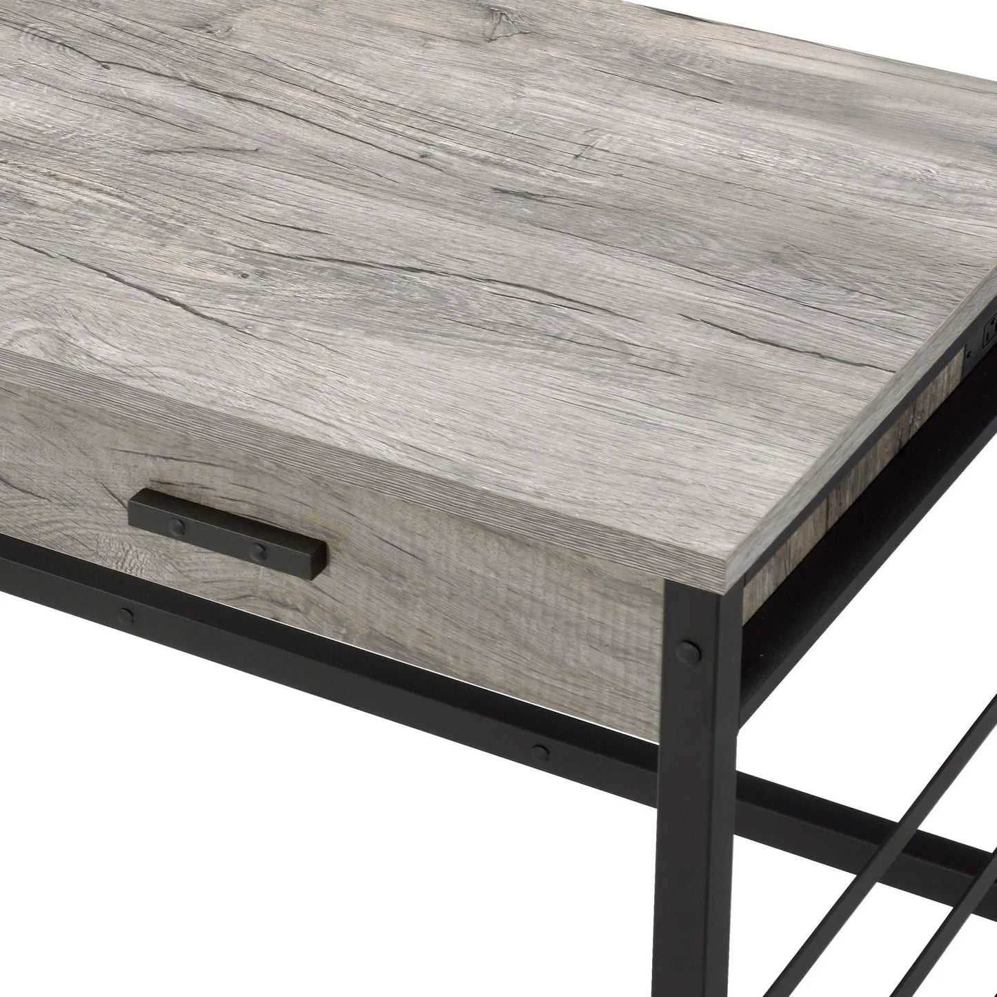 Weathered Writing Desk With USB and Oak Top