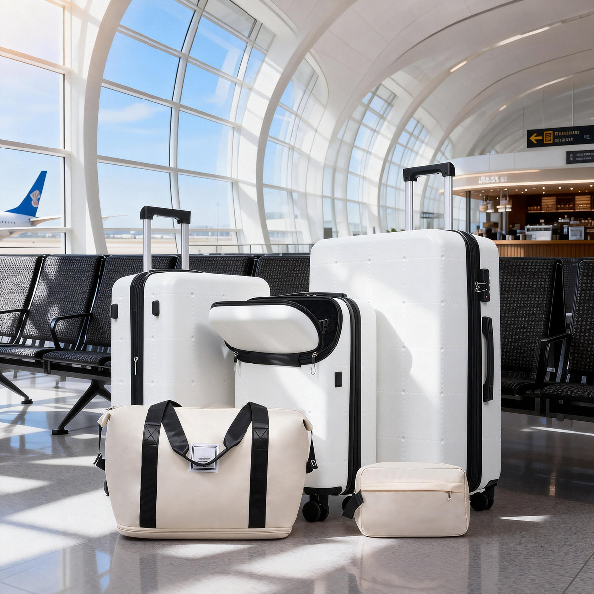 HouseOfZazla 5-piece hardside luggage with USB port in white includes large and medium cases on Tampa Home & Garden Store