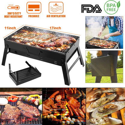 GemGear portable foldable charcoal grill black 11in x 17in grilling surface for camping on Tampa Home & Garden Store