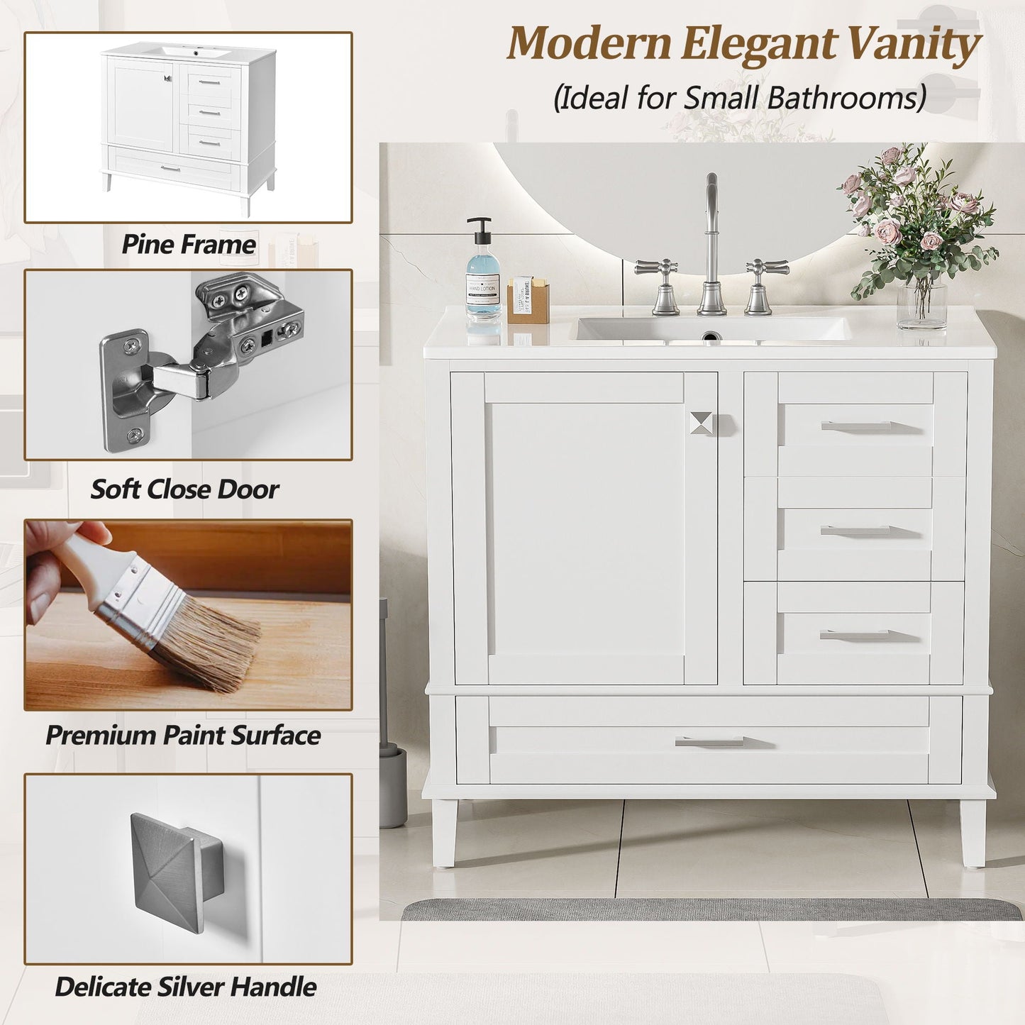 Bathroom Vanity With Sink Solid Wood Cabinet