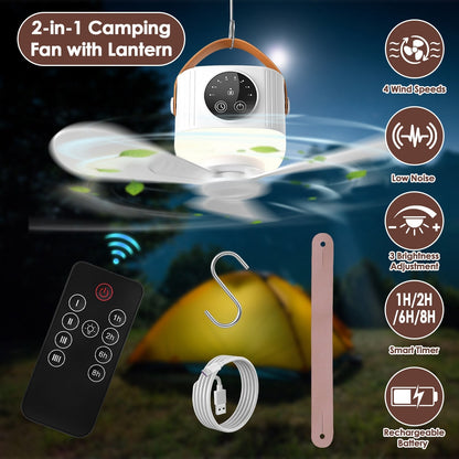 Rechargeable tent ceiling fan by GemGear with LED light and remote camping fan with 4 modes on Tampa Home & Garden Store