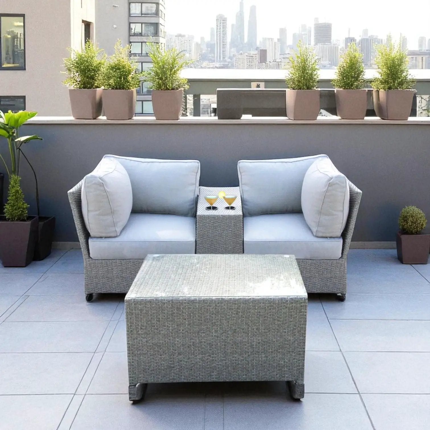 2-piece outdoor rattan sectional with gray cushions by Unique Piece Furniture on Tampa Home & Garden Store