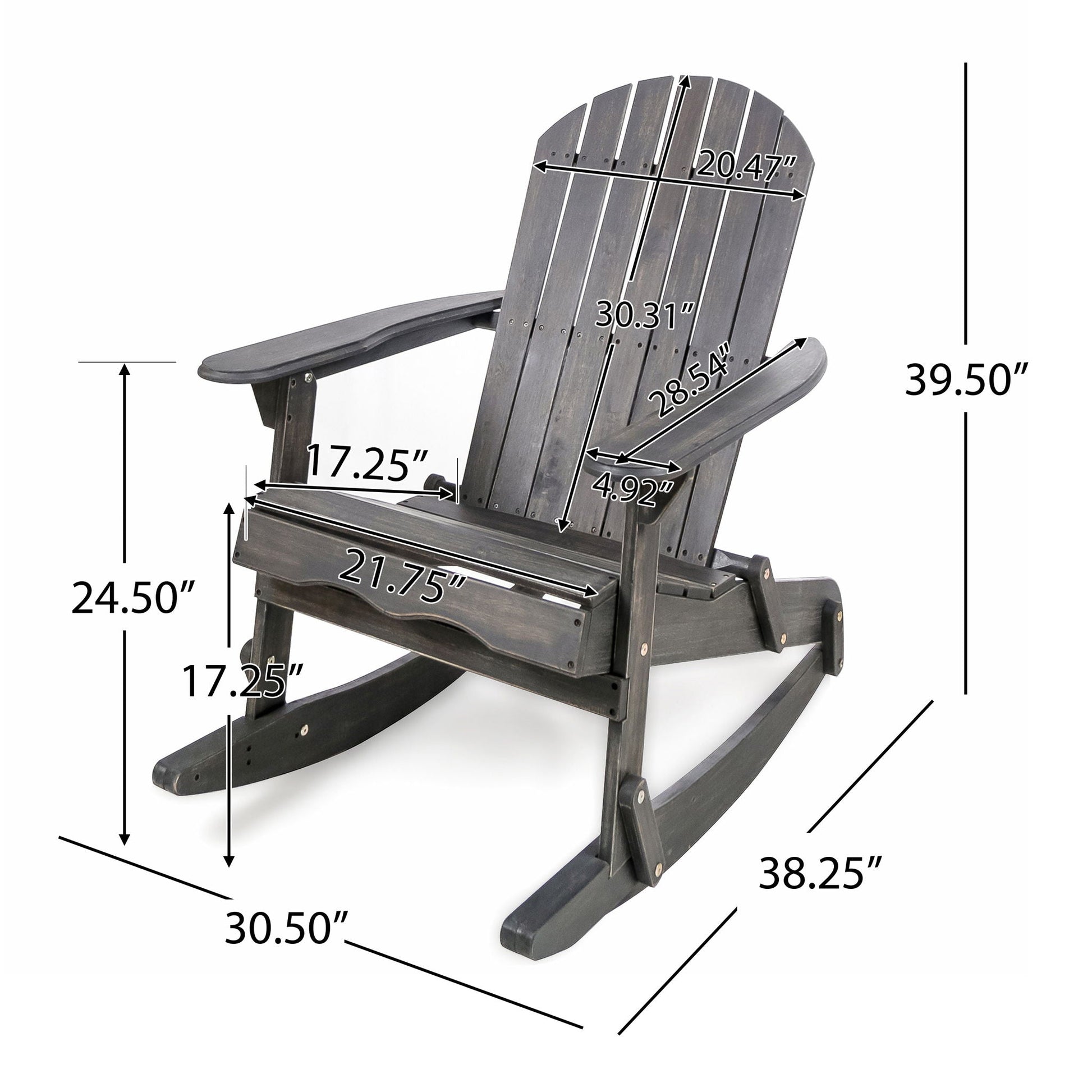 Outdoor Adirondack rocking chair HouseOfZazla dark stained wood hand crafted details on Tampa Home & Garden Store