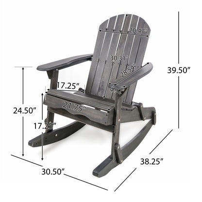 Outdoor Adirondack rocking chair HouseOfZazla dark stained wood hand crafted details on Tampa Home & Garden Store