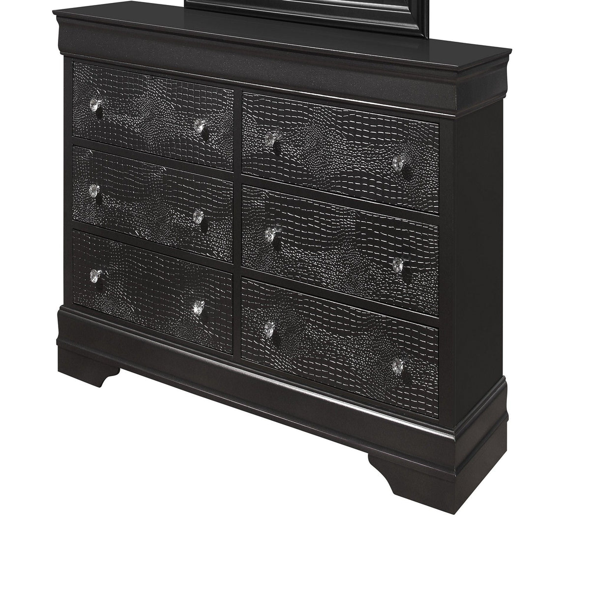 Dark gray crocodile textured dresser by HouseOfZazla with sparkling crystal knobs on Tampa Home & Garden Store