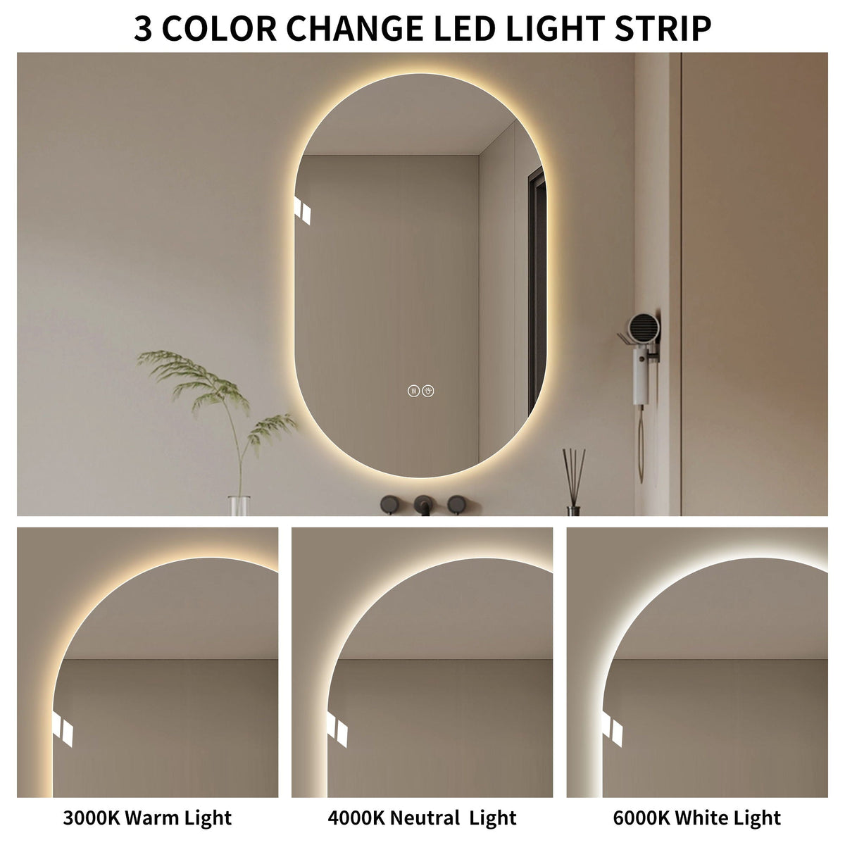 Smart LED Wall Mounted Mirror Pearl Silver with touch screen controls and edge-lit lighting on Tampa Home & Garden Store