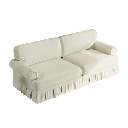 Comfortable Cloud Sofa with rolled arms and skirt, ivory fabric, stationary on Tampa Home & Garden Store