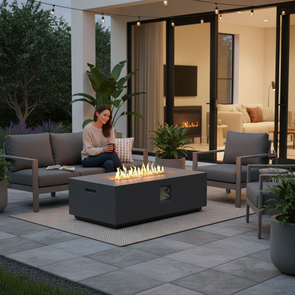 Rectangular Fire Pit Table light gray with 50,000 BTU flames, HouseOfZazla outdoor fire pits on Tampa Home & Garden Store