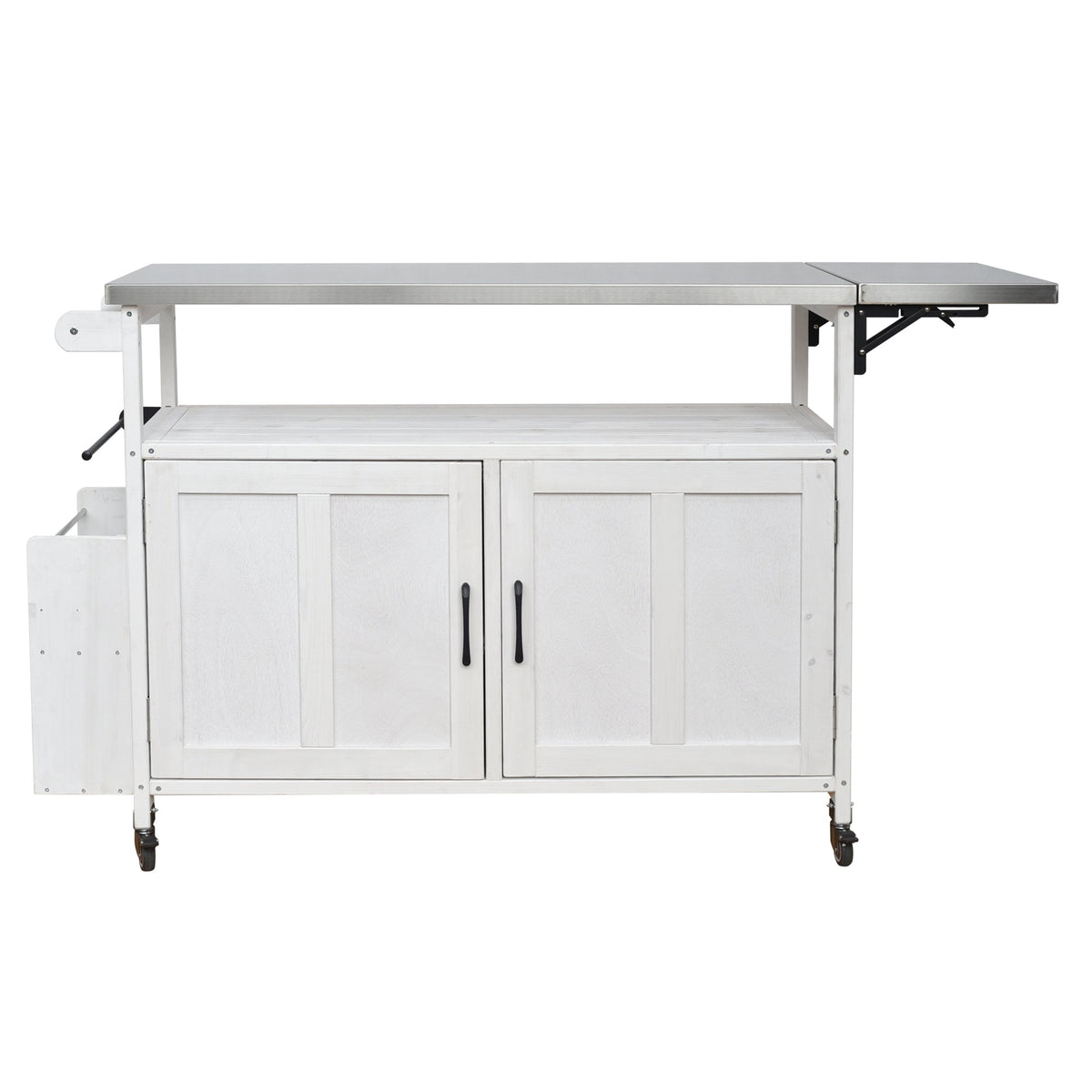 Foldable outdoor kitchen island cart by HouseOfZazla with stainless top and white cabinet on Tampa Home & Garden Store