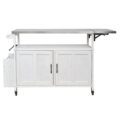 Foldable outdoor kitchen island cart by HouseOfZazla with stainless top and white cabinet on Tampa Home & Garden Store